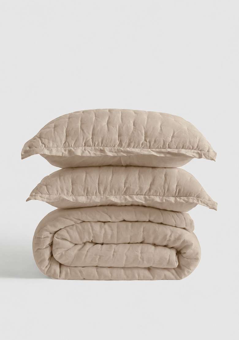 Tan European Linen Dream Quilt Set - Indya