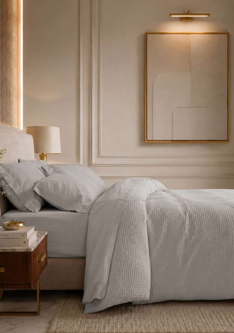 Light Grey Organic Luxe Honeycomb Duvet Cover - Indya