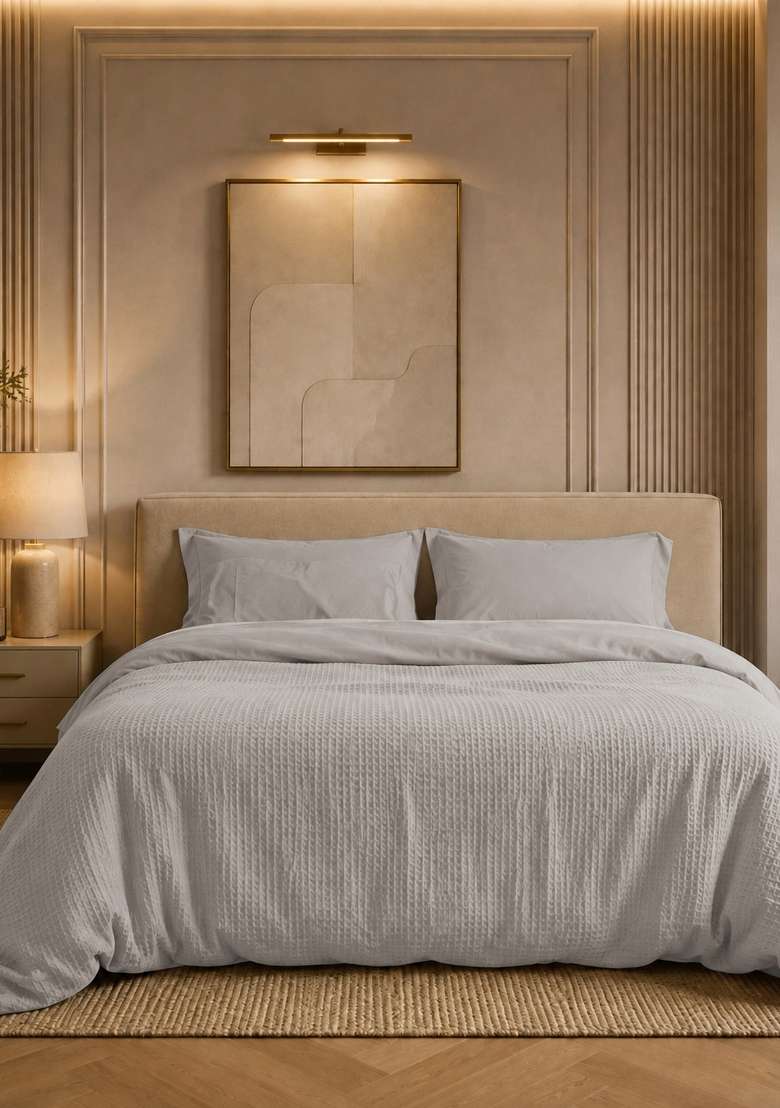 Light Grey Organic Luxe Honeycomb Duvet Cover - Indya