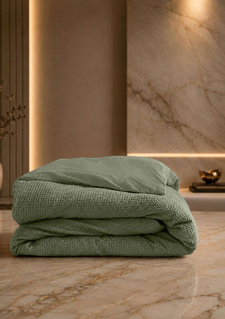 Olive Organic Luxe Honeycomb Duvet Cover - Indya