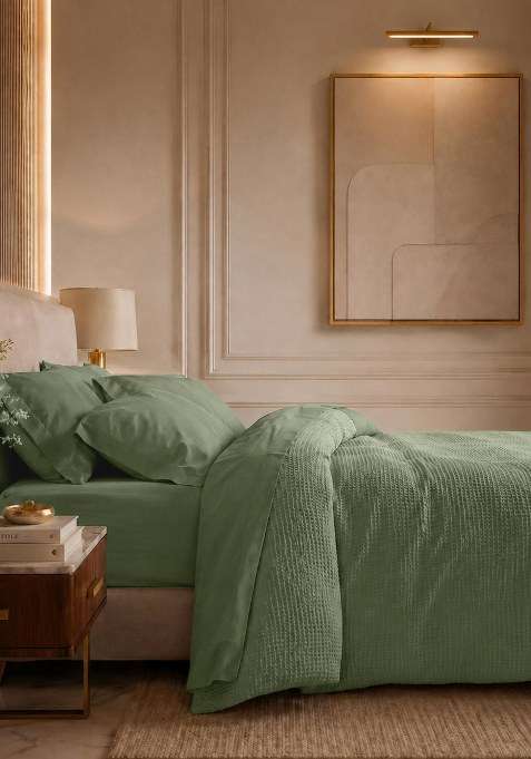 Forest Green Organic Luxe Honeycomb Duvet Cover