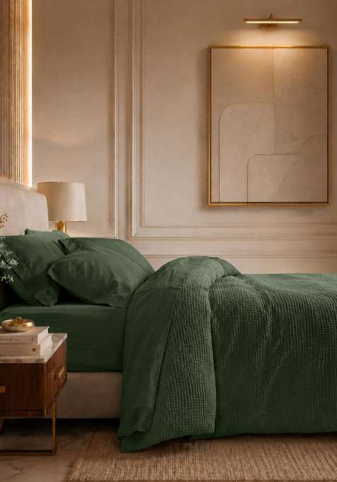 Bottle Green Organic Luxe Honeycomb Duvet Cover