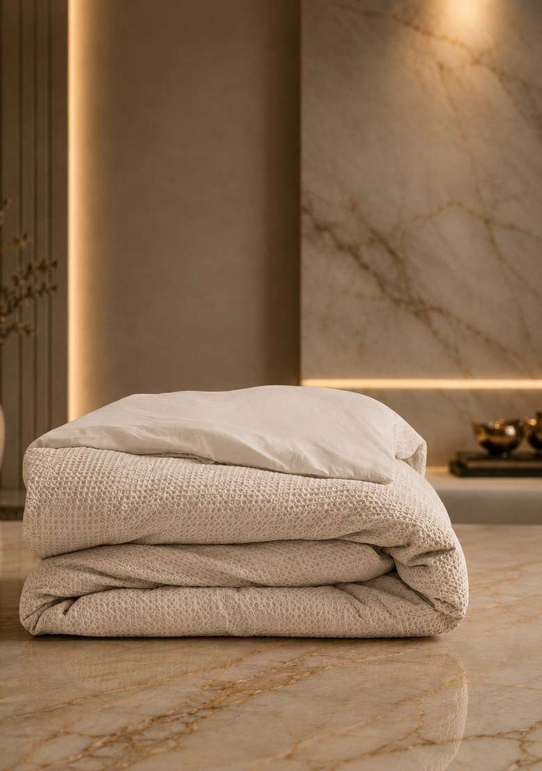 Sand Organic Luxe Honeycomb Duvet Cover - Indya