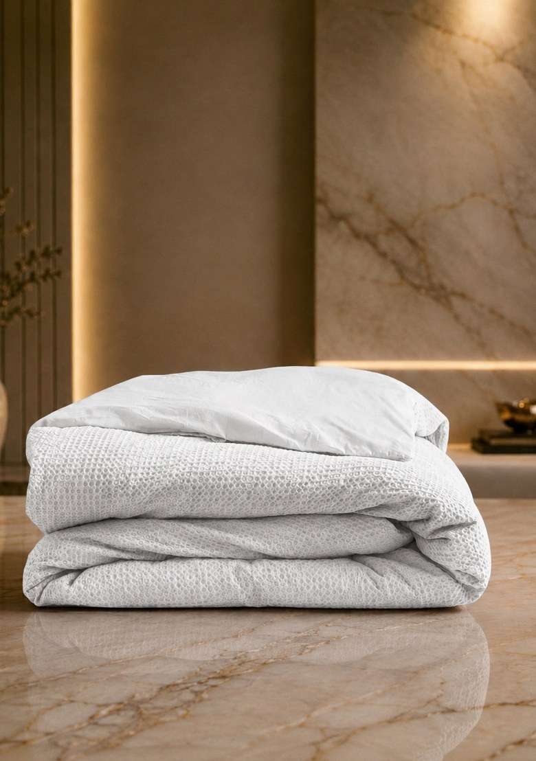 White Organic Luxe Honeycomb Duvet Cover - Indya