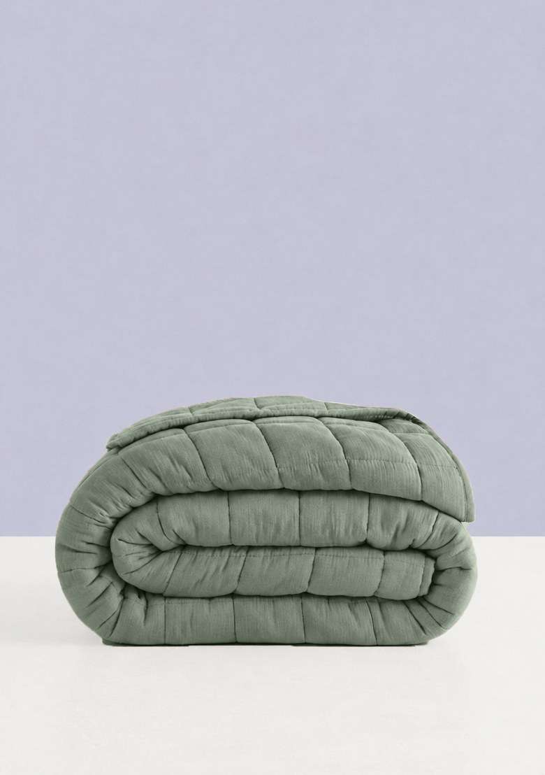 Dried Sage Organic Cotton Gauze Box Quilt - Indya