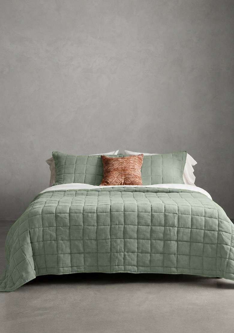 Dried Sage Organic Cotton Gauze Box Quilt - Indya
