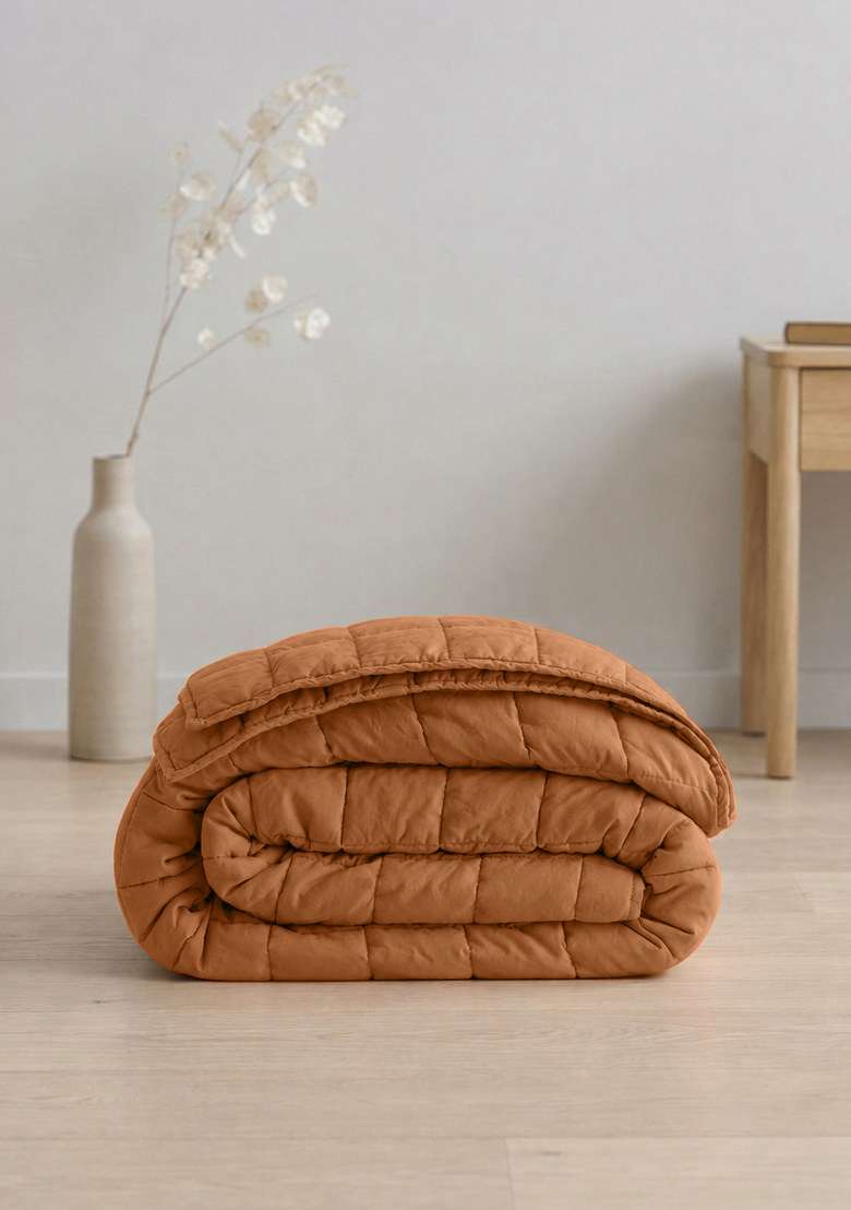 Terracotta European Linen Box Quilt - Indya