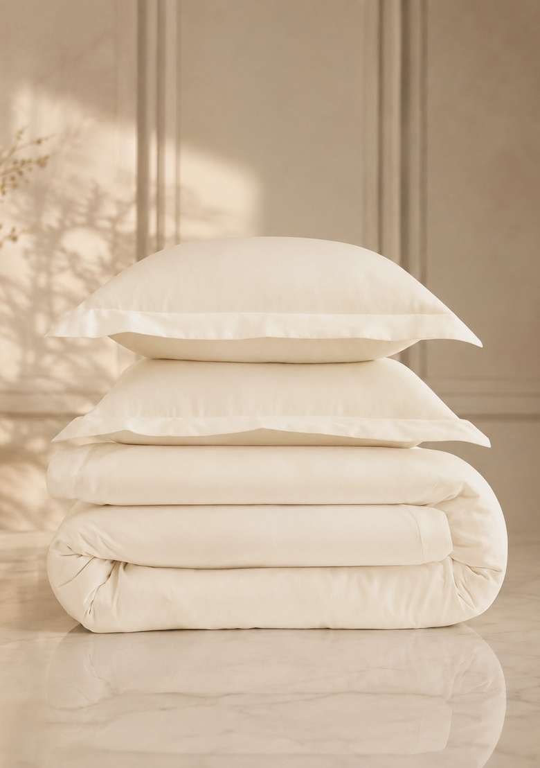 Ivory Signature Giza Cotton Sateen Duvet Cover Set - Indya