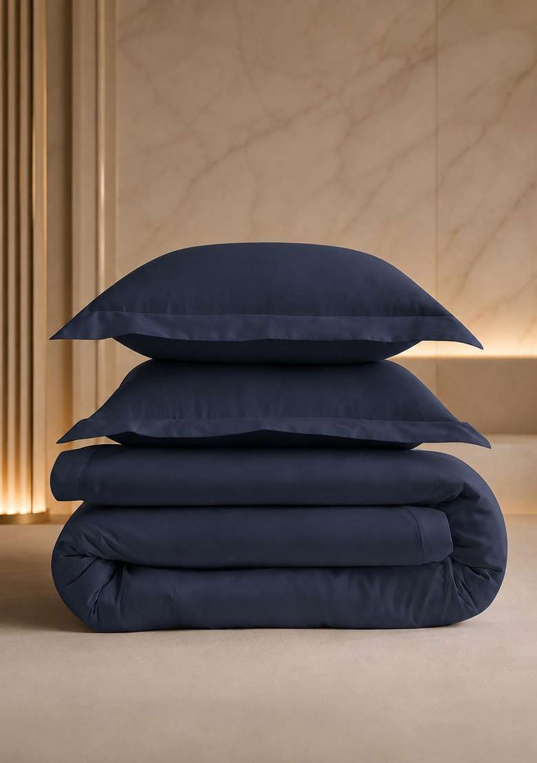 Navy Signature Giza Cotton Sateen Duvet Cover Set - Indya