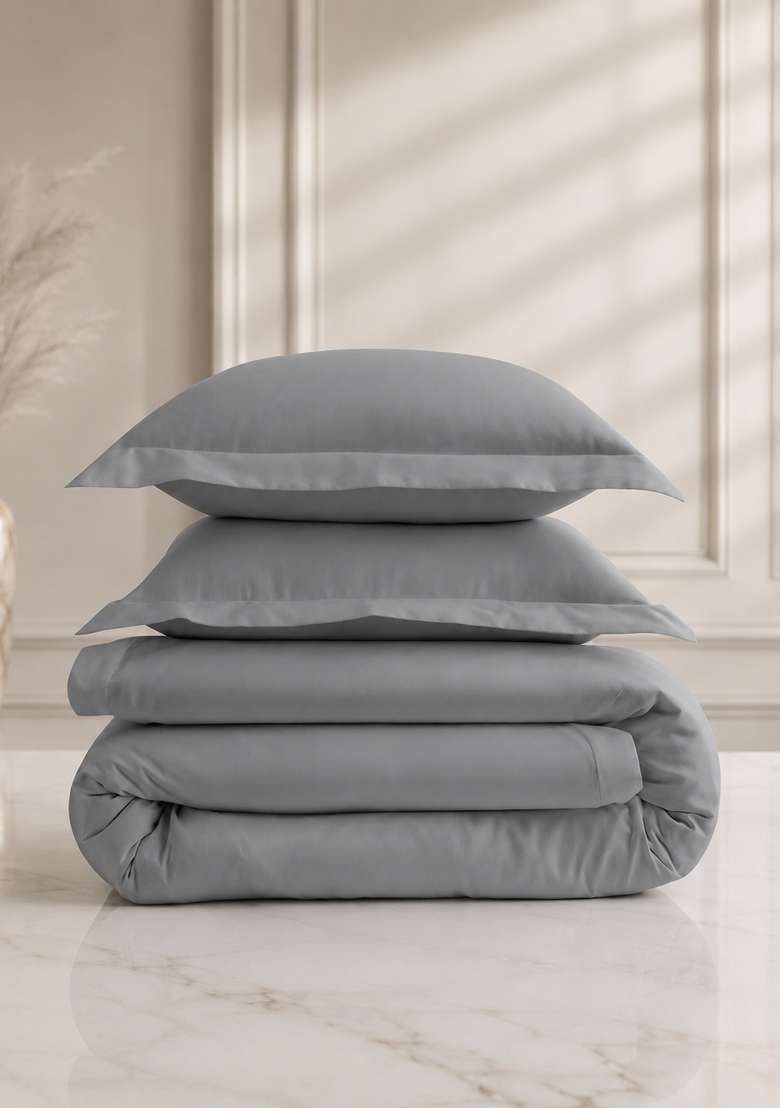 Silver Signature Giza Cotton Sateen Duvet Cover Set - Indya