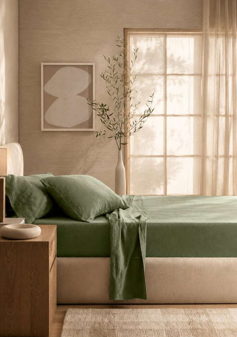 Dusty Olive European Linen Pillowcase Set - Indya