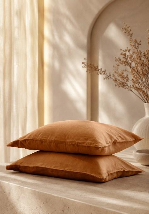 Terracotta European Linen Pillowcase Set