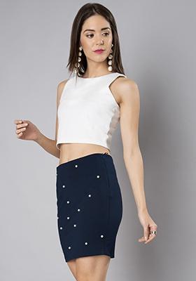 Navy Pearl Insert Mini Skirt