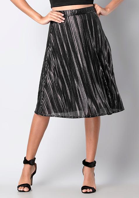 Buy Women Black Pleated Midi Skirt - Trends Online India - FabAlley