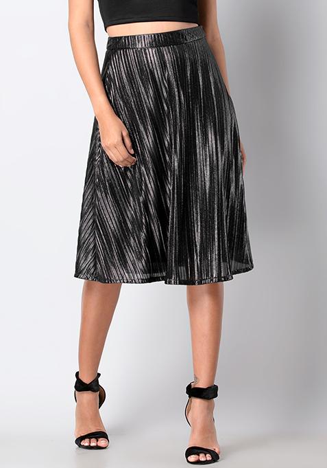 Buy Women Black Pleated Midi Skirt - Trends Online India - FabAlley