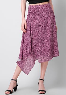 Pink Floral Wrap Midi Skirt