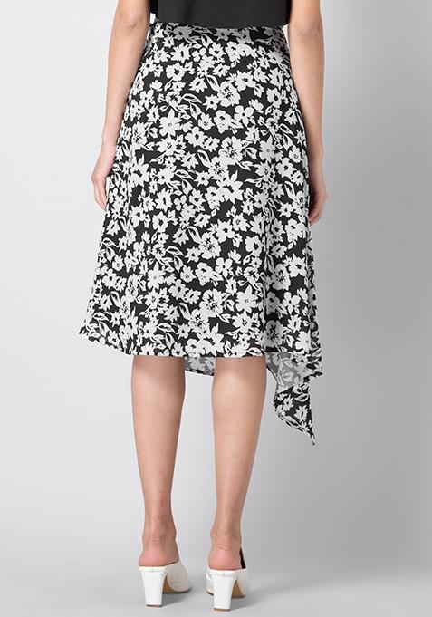 Buy Women Black Floral Wrap Midi Skirt - Trends Online India - FabAlley