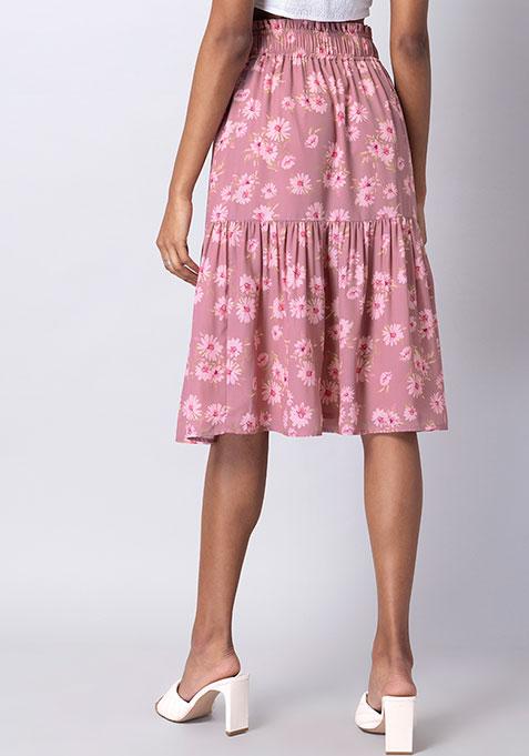 Buy Women Dusty Pink Floral Midi Skirt - Beach Wear Online India - FabAlley