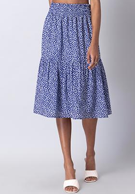 Blue Floral Midi Skirt 