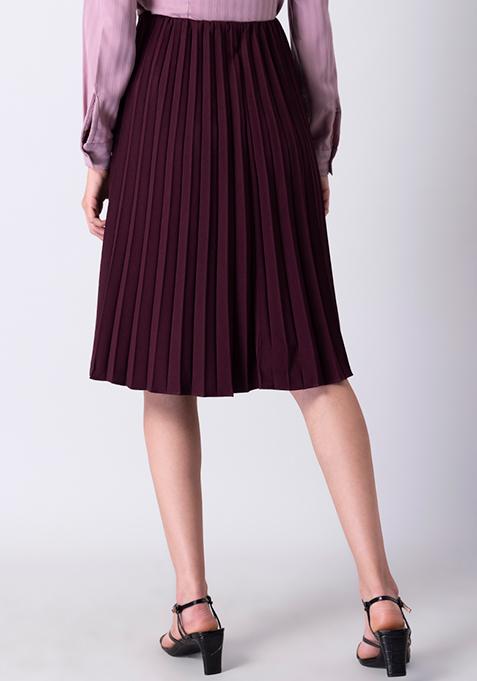 Buy Women Wine Pleated Midi Skirt - Trends Online India - FabAlley