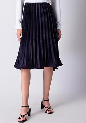 Purple Satin Pleated Midi Skirt