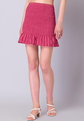 Hot Pink Ruffled Smocked Mini Skirt 