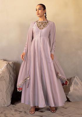 Blush Pink Floral Hand Embroidered Anarkali Suit Set With Churidar And Dupatta