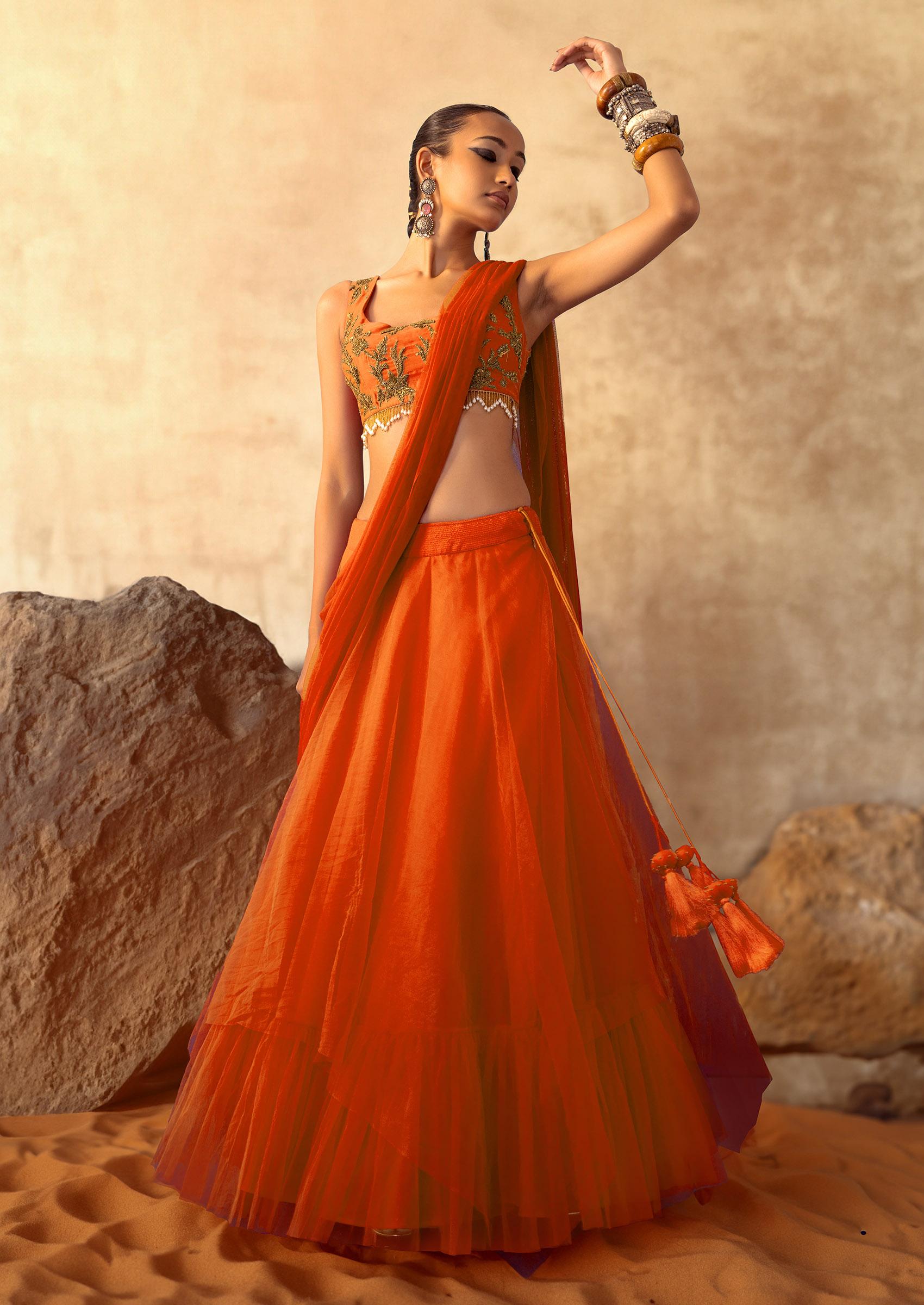 17+ Orange lehengas for the autumn ready brides | Orange lehenga, Indian  bride dresses, Bride reception dresses