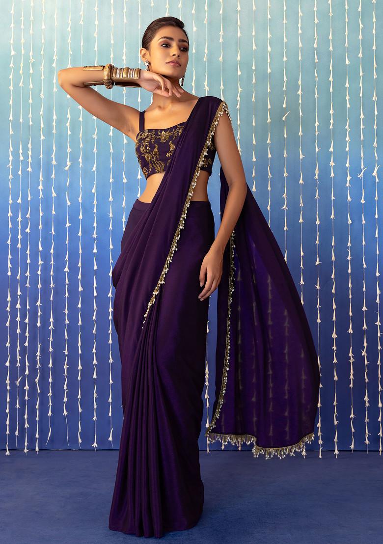 petal haze pre-stiched slit saree with handwork blouse – Puneetkapoorlabel