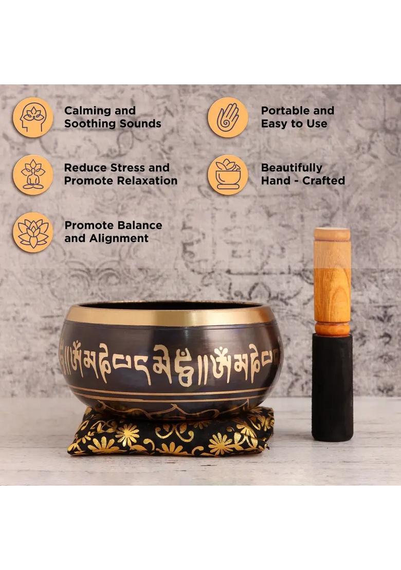 Tibetan Antique Mantra Singing Bowl 1.5 Kg Black Meditation & Healing - Indya