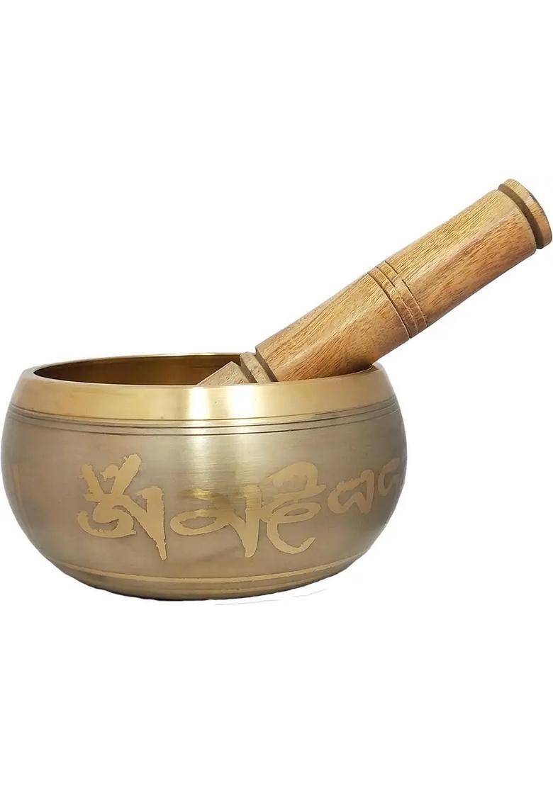 Brass Tibetan Singing Bowl 5 Inch Gautam Buddha Design Inside - Indya