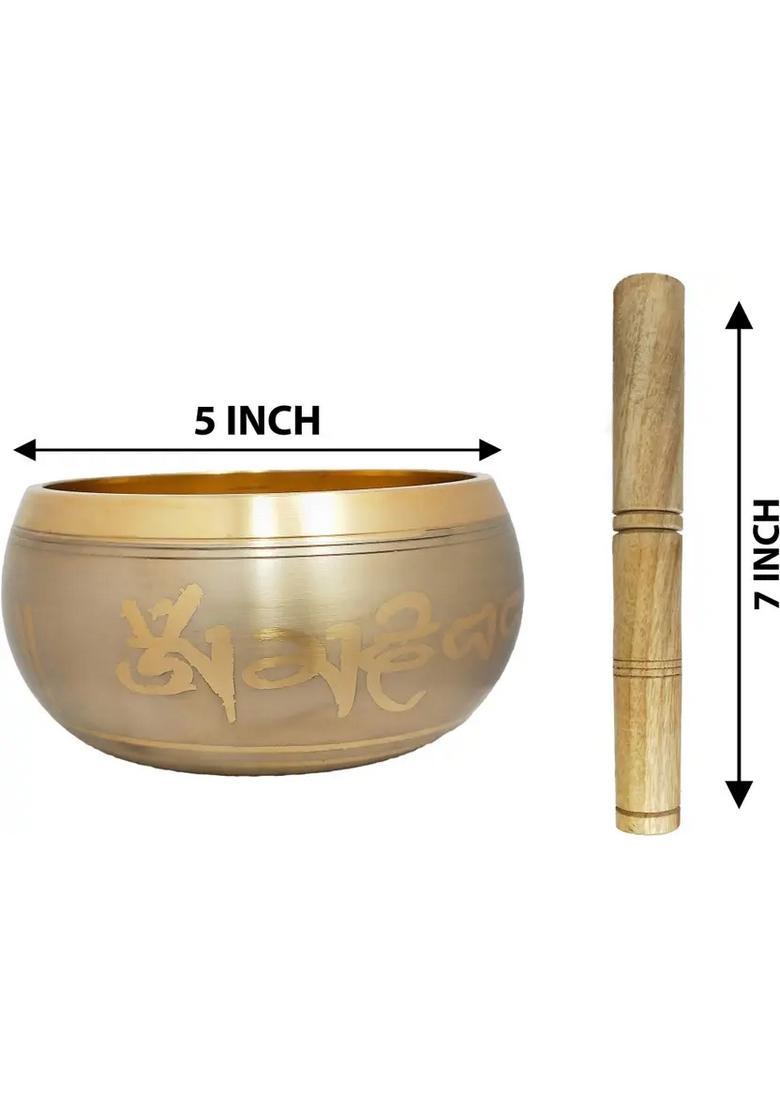 Brass Tibetan Singing Bowl 5 Inch Gautam Buddha Design Inside - Indya