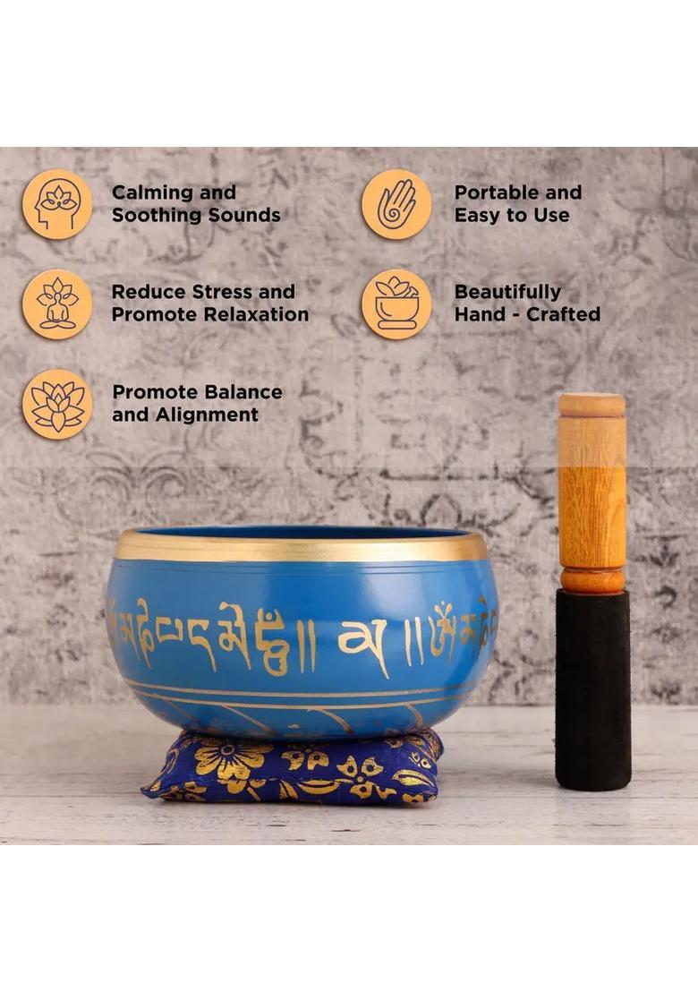 Tibetan Meditation Bowl 6 Inch Blue Mantra Design - Indya