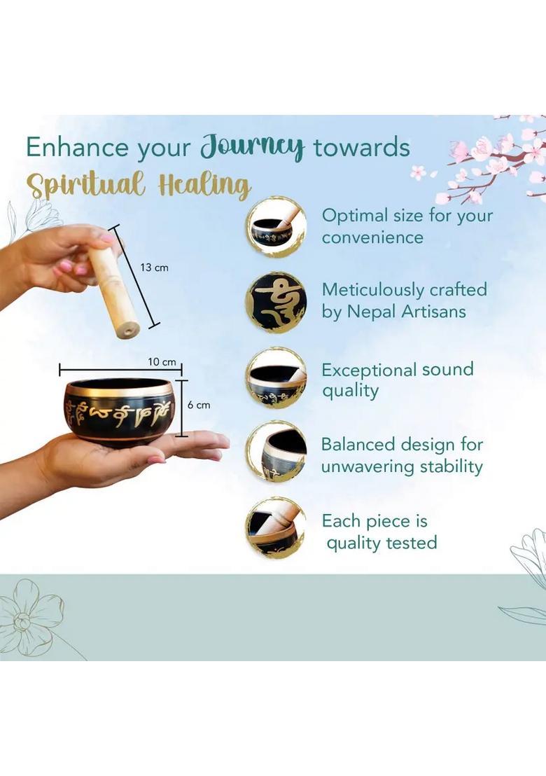 Pure Bronze Handmade Tibetan Meditation Singing Bowl 3.5 Inch Black - Indya