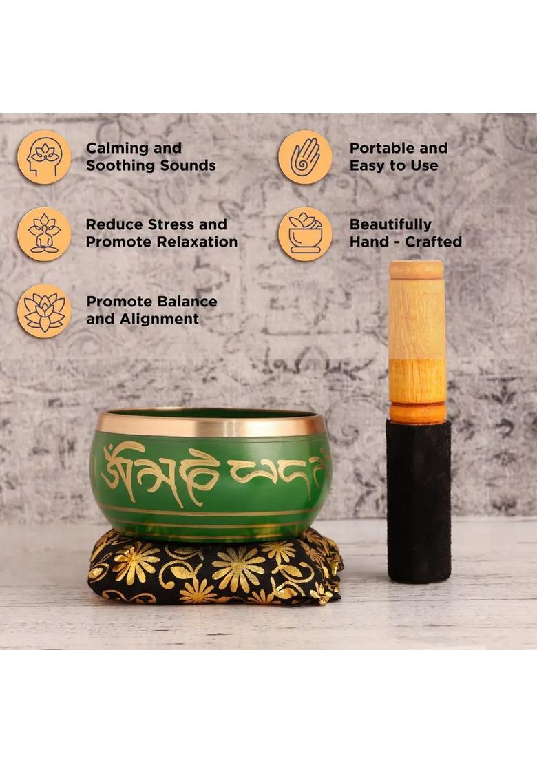 Tibetan Singing Bowl 3 Inch Green For Meditation & Music - Indya