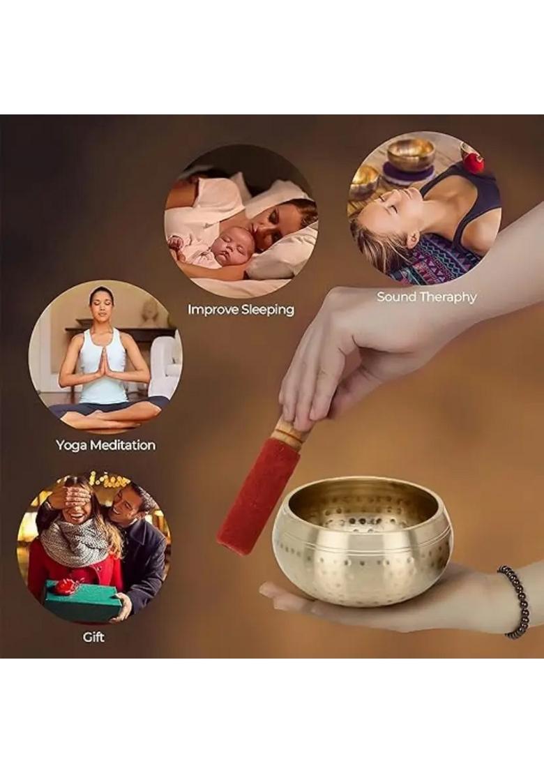 Tibetan Singing Bowl 5 Inch Yellow Hammered For Meditation - Indya