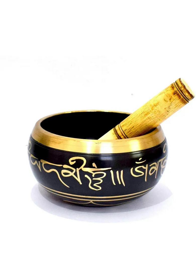 Tibetan Singing Bowl 5 Inch Black For Stress Relief Meditation - Indya
