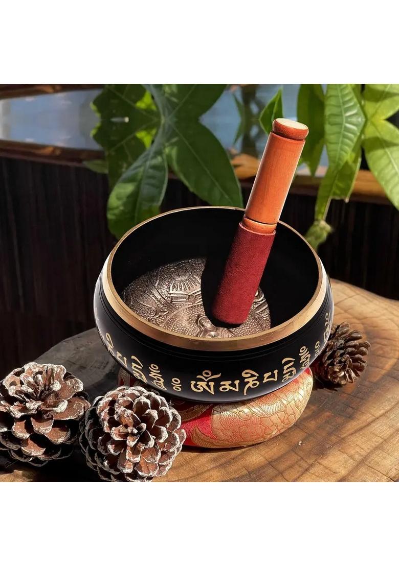 Tibetan Buddhist Prayer Instrument 5.75 Inch Black With Striker Stick - Indya