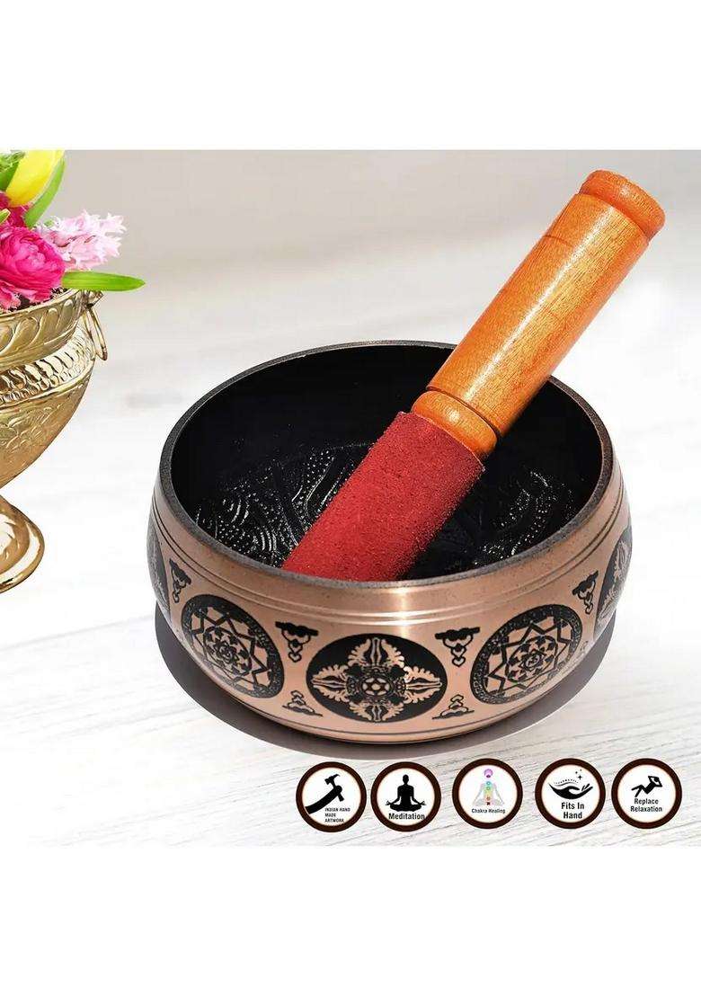 Tibetan Buddhist Prayer Instrument 4.5 Inch Gold With Striker Stick - Indya
