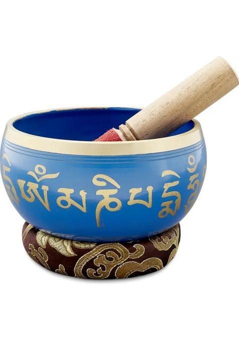 Sacred Mantra Tibetan Singing Bowl Blue 14Cm For Sound Healing