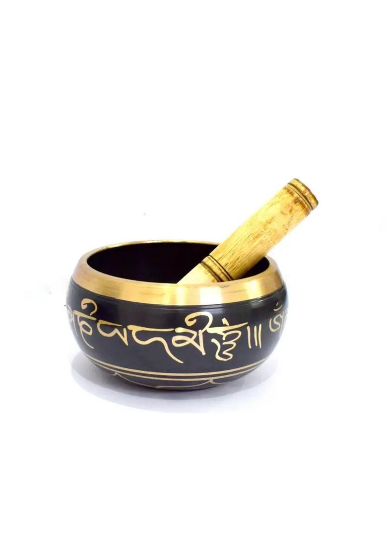 Tibetan Singing Bowl 6 Inch Black Om Bell Meditation Music Therapy - Indya