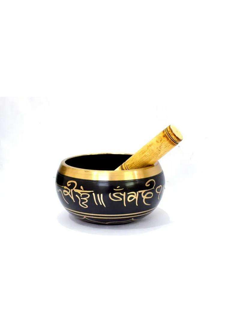 Tibetan Singing Bowl 6 Inch Black Om Bell Meditation Music Therapy - Indya