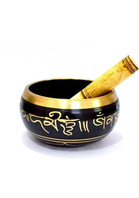 Tibetan Singing Bowl 6 Inch Black Om Bell Meditation Music Therapy