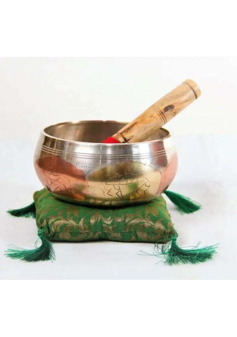 Tibetan Silver Coated Engraved Singing Bowl 3.5 Inch For Meditation - Indya