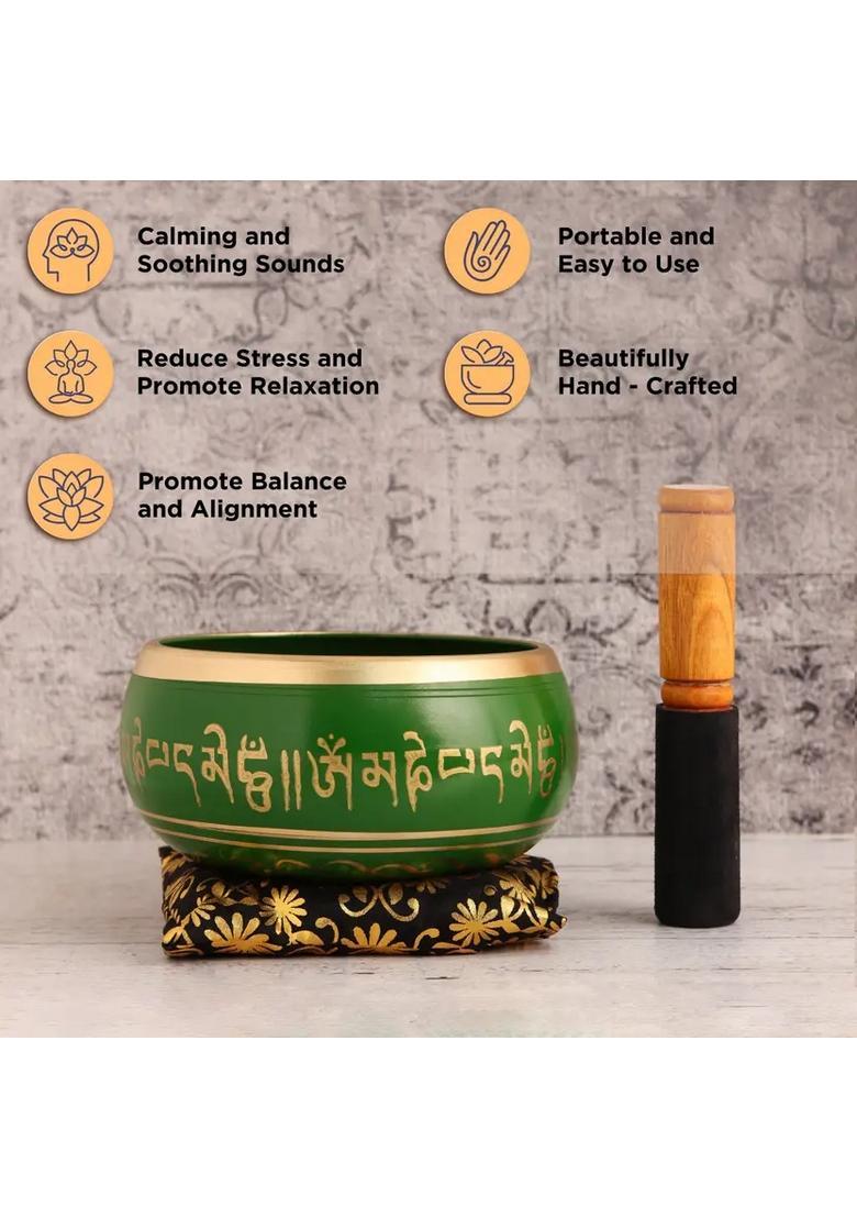 Tibetan Singing Bowl 6 Inch Green For Meditation & Healing - Indya