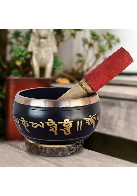 Tibetan Om Prayer Instrument 5 Inch Black With Striker Stick