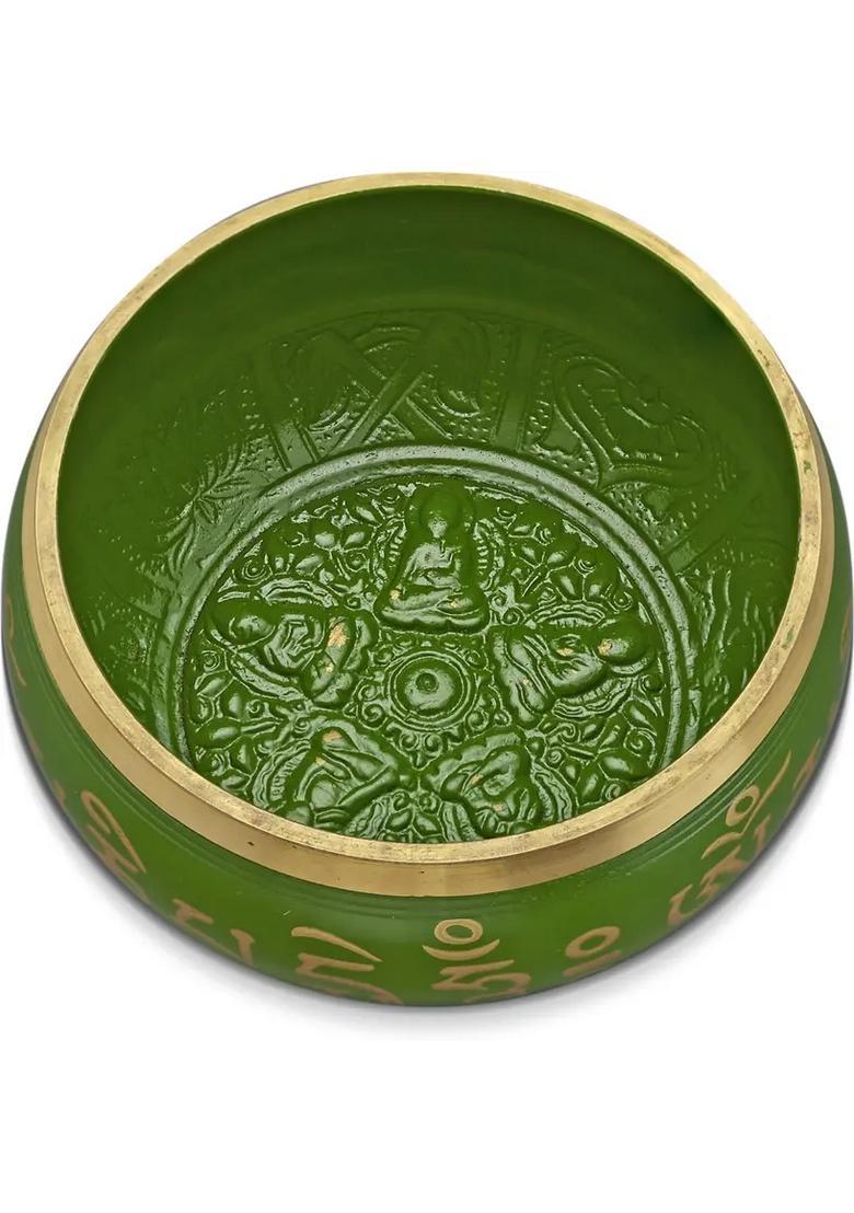 Sacred Mantra Tibetan Singing Bowl Green 10Cm For Sound Healing - Indya