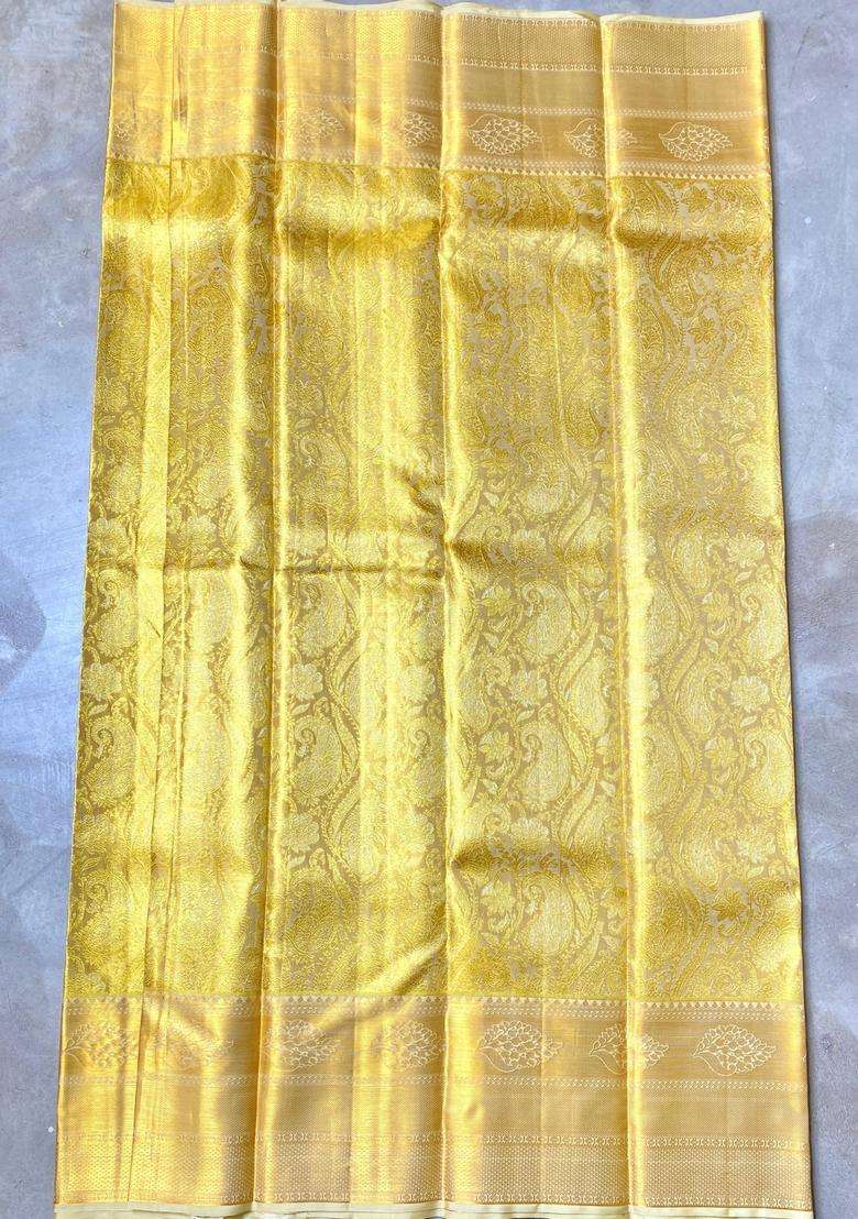 Gold Pure Kanchipuram Pure Silk Saree With Traditional Woven Design For Women - Indya