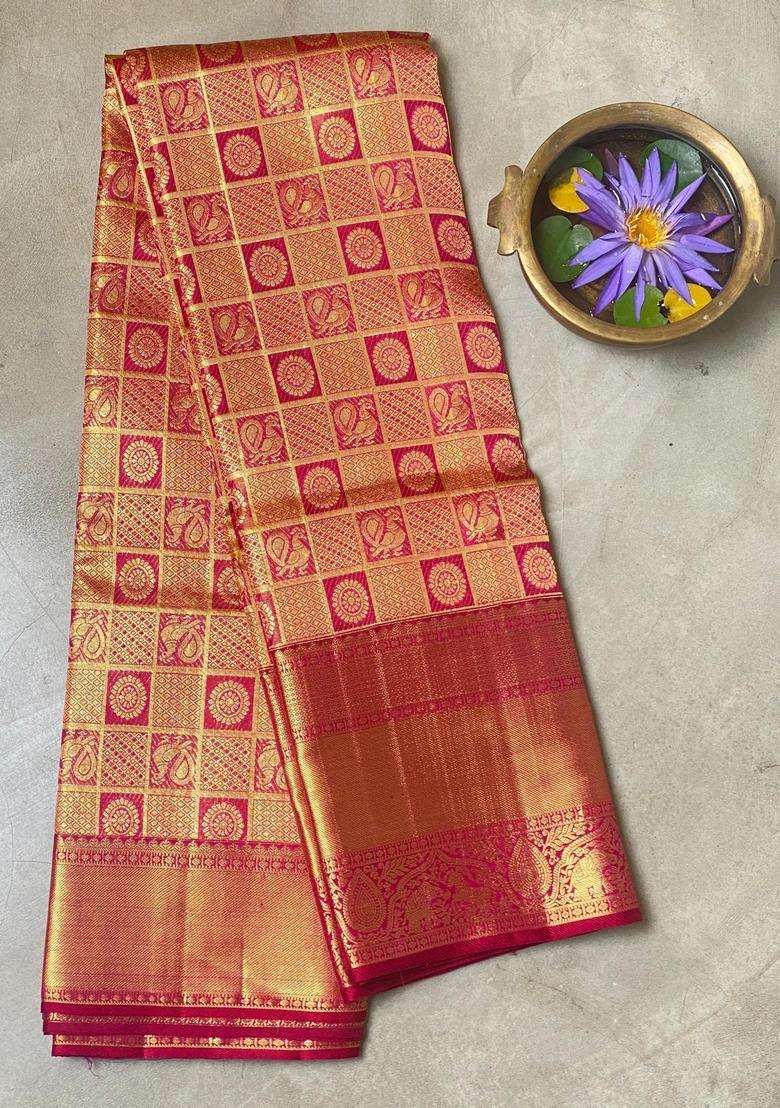 Gold Pure Tissue Kanchipuram 2G Zari Saree With Traditional Woven Design For Women - Indya