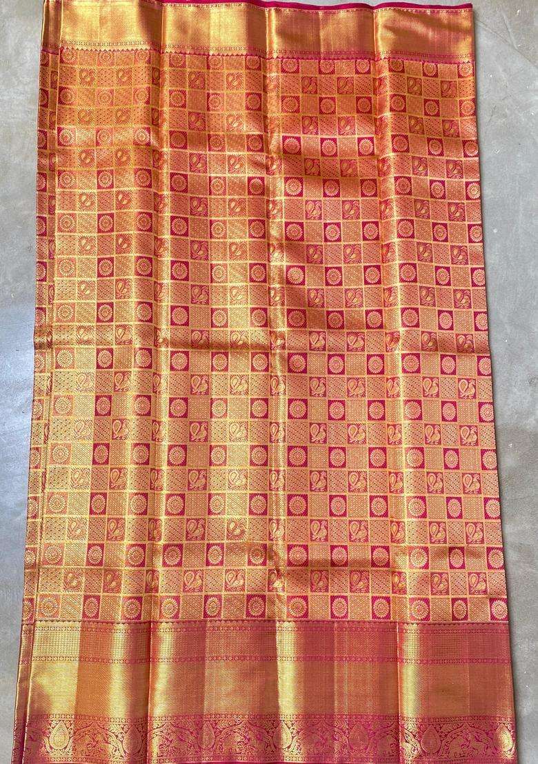 Gold Pure Tissue Kanchipuram 2G Zari Saree With Traditional Woven Design For Women - Indya